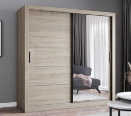 Fhif Ibiza 150Cm Oak Sliding Door Wardrobe Modern Bedroom Storage With Full Length Mirror Shelves And Hanging Rails - thumbnail 1
