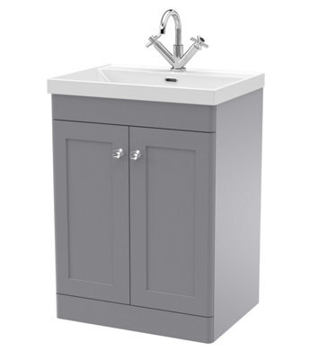 Balterley Swynnerton Traditional 2 Door Floor Standing Vanity Unit With Thin Edge Basin, Satin Grey, 600mm - image 1