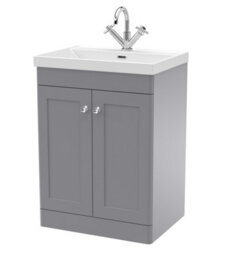 Balterley Swynnerton Traditional 2 Door Floor Standing Vanity Unit With Thin Edge Basin, Satin Grey, 600mm - thumbnail 1