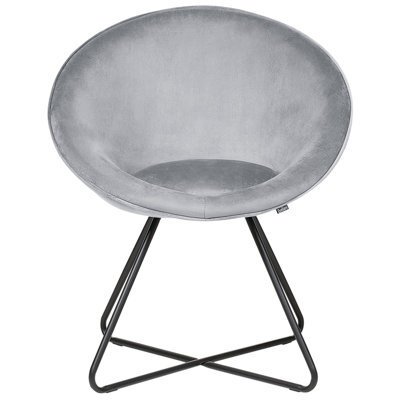 Wyld And Coco Velvetaura Accent Chair - Grey Velvet Round Seat, Retro-Minimalist Design, W69 X D58 X H80Cm - image 1