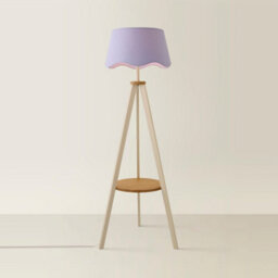 ValueLights Morrigan Cream Wood Shelf Floor Lamp With Lilac Scallop Shade - thumbnail 3
