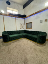 Stratus Interiors Ambassador Sofa Chesterfield Toronto Metal Trim Fabric - No Frills - L Shape Corner - Gold Trim - thumbnail 4
