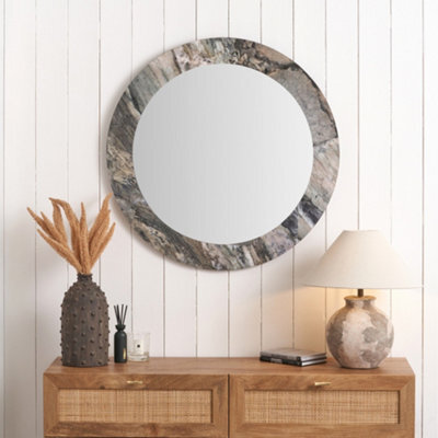 Pacific Lifestyle Round Wall Mirror Grey Jade Marble Effect Veneer 80Cm Contemporary - image 1