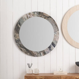 Pacific Lifestyle Round Wall Mirror Grey Jade Marble Effect Veneer 80Cm Contemporary - thumbnail 3