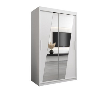 Arte Rhomb Contemporary Mirrored 2 Sliding Door Wardrobe 5 Shelves 2 Rails White Matt (H)2000mm (W)1200mm (D)620mm - image 1