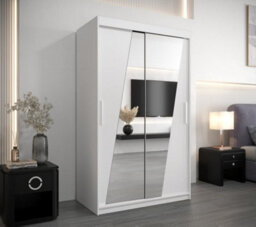 Arte Rhomb Contemporary Mirrored 2 Sliding Door Wardrobe 5 Shelves 2 Rails White Matt (H)2000mm (W)1200mm (D)620mm - thumbnail 2