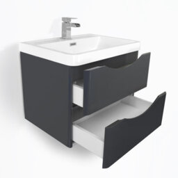 Nes Home Merton 600mm Bathroom Wall Hung Basin Vanity Unit Dark Grey 2 Drawers Soft Close - thumbnail 5