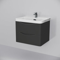 Nes Home Merton 600mm Bathroom Wall Hung Basin Vanity Unit Dark Grey 2 Drawers Soft Close - thumbnail 4