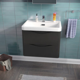 Nes Home Merton 600mm Bathroom Wall Hung Basin Vanity Unit Dark Grey 2 Drawers Soft Close - thumbnail 3