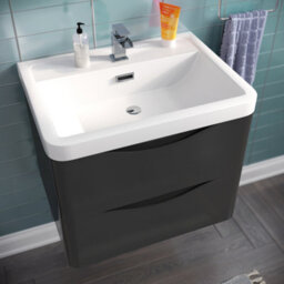 Nes Home Merton 600mm Bathroom Wall Hung Basin Vanity Unit Dark Grey 2 Drawers Soft Close - thumbnail 2