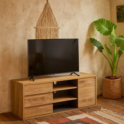Wyld Haus Athens Natural Oak Effect Tv Unit 1 Door 3 Drawer Compact - image 1