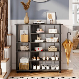 Living And Home Black Mdf Shoe Rack With 8 Open Shelves For Entryway Or Closet Organization 92Cm (H) - thumbnail 1