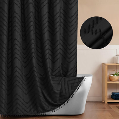 INHOUSOLU HOME DÉCOR Inhousolu Home Decor Stylish Boho Shower Curtain Tufted Chevron Stripes Waterproof Washable - image 1