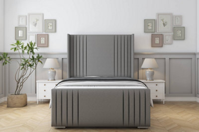"Sloomy Camden Pewter Dumfries Bed Frame With 50""  Upholstered Wingback Headboard 2'6 Small Single" - image 1