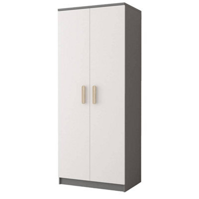 Arte Smyk Ii 06 White Front Grey Carcass Hinged Wardrobe 800mm H1930mm D500mm With Elegant Oak Sonoma Handles - image 1