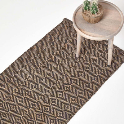 Homescapes Black Geometric Jute Rug, 66 X 200 Cm - image 1