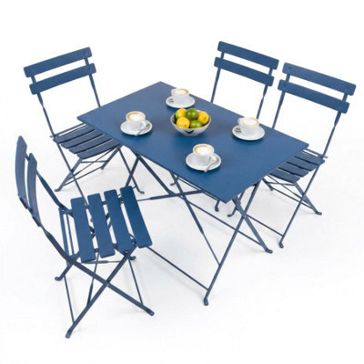 Harbour Housewares 5 Piece Sussex Folding Patio Bistro Set - Navy - Outdoor Garden Table & Chairs For Balcony & Terrace - image 1