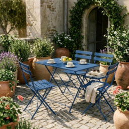 Harbour Housewares 5 Piece Sussex Folding Patio Bistro Set - Navy - Outdoor Garden Table & Chairs For Balcony & Terrace - thumbnail 2