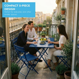 Harbour Housewares 5 Piece Sussex Folding Patio Bistro Set - Navy - Outdoor Garden Table & Chairs For Balcony & Terrace - thumbnail 4