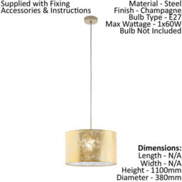 Elegant Champagne Gold Pendant Ceiling Light With E27 Bulb Socket - thumbnail 2