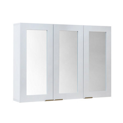 Homestylestore 900 X 650mm White Wall Mounted Mirrored Door Bathroom Cabinet And Aged Gold Finger Pull Handles - image 1