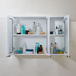 Homestylestore 900 X 650mm White Wall Mounted Mirrored Door Bathroom Cabinet And Aged Gold Finger Pull Handles - thumbnail 2