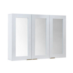 Homestylestore 900 X 650mm White Wall Mounted Mirrored Door Bathroom Cabinet And Aged Gold Finger Pull Handles