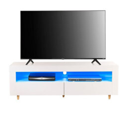 "MMT Funiture Designs White Tv Stand Cabinet 140Cm On Legs For 55"" - 65"" Tv's, Tv Unit With Lights" - thumbnail 2
