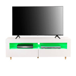 "MMT Funiture Designs White Tv Stand Cabinet 140Cm On Legs For 55"" - 65"" Tv's, Tv Unit With Lights" - thumbnail 3