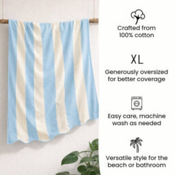 Allure Bath Fashions Large Scalloped Striped Beach Towel - Ice Blue - thumbnail 4