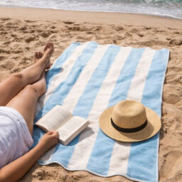 Allure Bath Fashions Large Scalloped Striped Beach Towel - Ice Blue - thumbnail 2