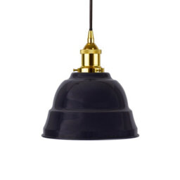 Navy Blue Lincoln Painted Dome Pendant Light With Gold Lamp Holder And Black Round Cable - Se Home - thumbnail 1
