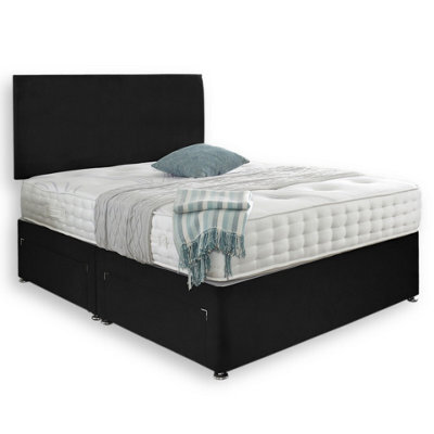 Dining Tables Classic Premium Crushed Velvet Fabric Divan Bed Set With 2 Drawers On Same Side - King - Black Leather - image 1