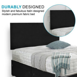 Dining Tables Classic Premium Crushed Velvet Fabric Divan Bed Set With 2 Drawers On Same Side - King - Black Leather - thumbnail 3