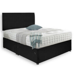 Dining Tables Classic Premium Crushed Velvet Fabric Divan Bed Set With 2 Drawers On Same Side - King - Black Leather