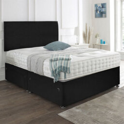 Dining Tables Classic Premium Crushed Velvet Fabric Divan Bed Set With 2 Drawers On Same Side - King - Black Leather - thumbnail 4