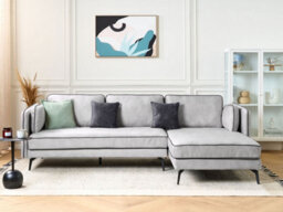 Beliani Corner Sofa 3 Seater Altan Velvet Light Grey Left Hand - thumbnail 2