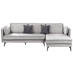 Beliani Corner Sofa 3 Seater Altan Velvet Light Grey Left Hand - thumbnail 1