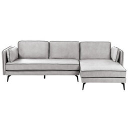 Beliani Corner Sofa 3 Seater Altan Velvet Light Grey Left Hand - thumbnail 5