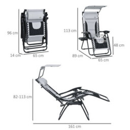 Outsunny Zero Gravity Lounger Chair, Folding Camping Reclining Chair, Grey - thumbnail 3