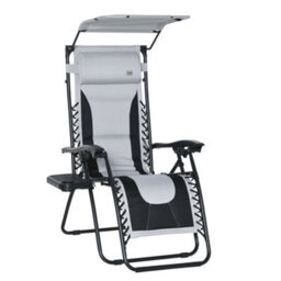 Outsunny Zero Gravity Lounger Chair, Folding Camping Reclining Chair, Grey - thumbnail 2