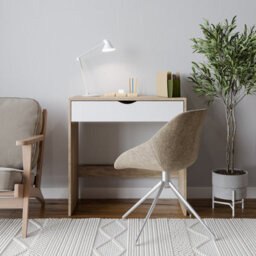 Urbn-Living Urbnliving Height 75Cm Wooden Oak 1 Drawer Dressing Table With White Drawers Bedroom Vanity And Computer Work Desk - thumbnail 2