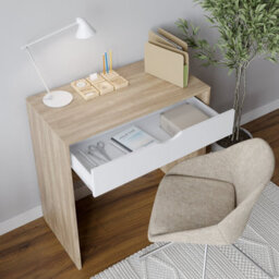 Urbn-Living Urbnliving Height 75Cm Wooden Oak 1 Drawer Dressing Table With White Drawers Bedroom Vanity And Computer Work Desk - thumbnail 3