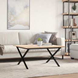 Berkfield Coffee Table X-Frame 90X90X45 Cm Solid Wood Pine And Steel - thumbnail 3