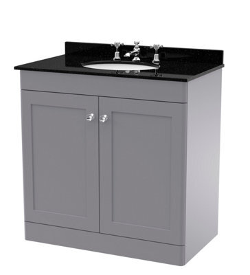 Balterley Swynnerton Traditional 2 Door Floor Standing Vanity Unit With Marble Basin, Satin Grey, 800mm - image 1