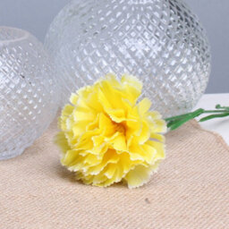 6 X Yellow Artificial Silk Carnations. Single Stems. Stem Length 48 Cm. Head Width 7 Cm.