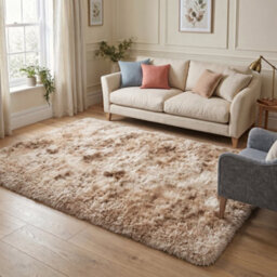 Oxford Homeware Shaggy Rug Anti-Slip Washable Soft Fluffy Living Room And Bedroom Rug (Mottled Beige, 120X170Cm) - thumbnail 1