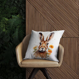 Warren Reed Designer Watercolour Hare And Daisies Outdoor Cushion 45Cm X 45Cm - thumbnail 2