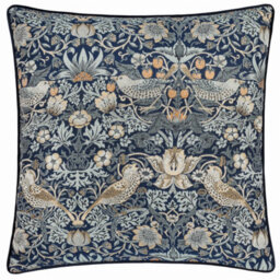 Morris & Co Strawberry Thief Embroidered Velvet Cushion Cover - thumbnail 1