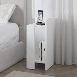 Decortie Elos Modern Narrow Bedside Table Nightstand 25Cm, 2-Tier Open Shelf Right Module, White Engineered Wood